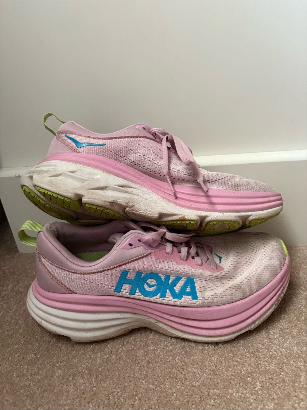 Hoka Pink Sneakers with Blue Logo and Lime Accents - Picture 4 of 4
